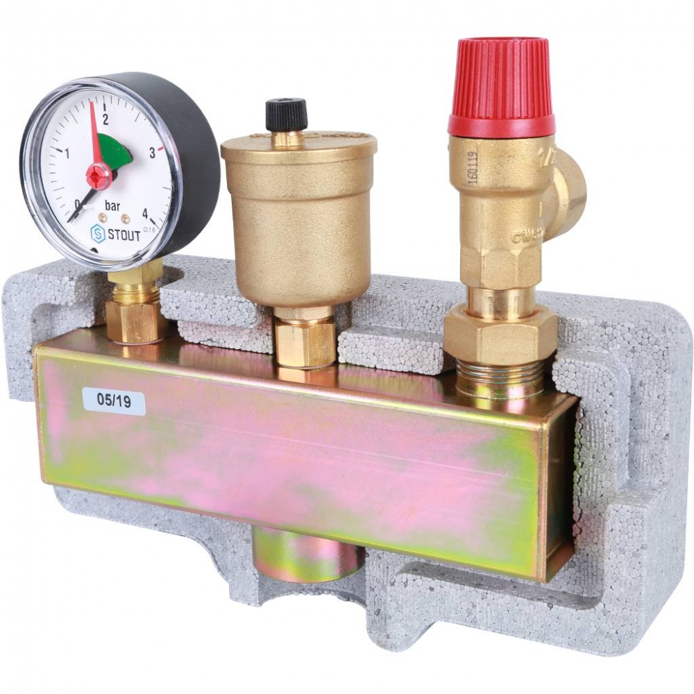 Группа безопасности котла (до 50 кВт) в теплоизоляции 3 бара STOUT