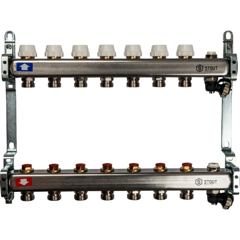 Коллектор из нержавеющей стали с запорными клапанами на 7 выходов STOUT